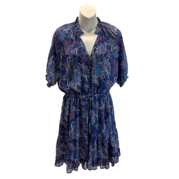 80's Y2K Ralph Lauren Black Label Dress 6‎ Navy Blue Floral Flowy chiffon - Picture 1 of 12